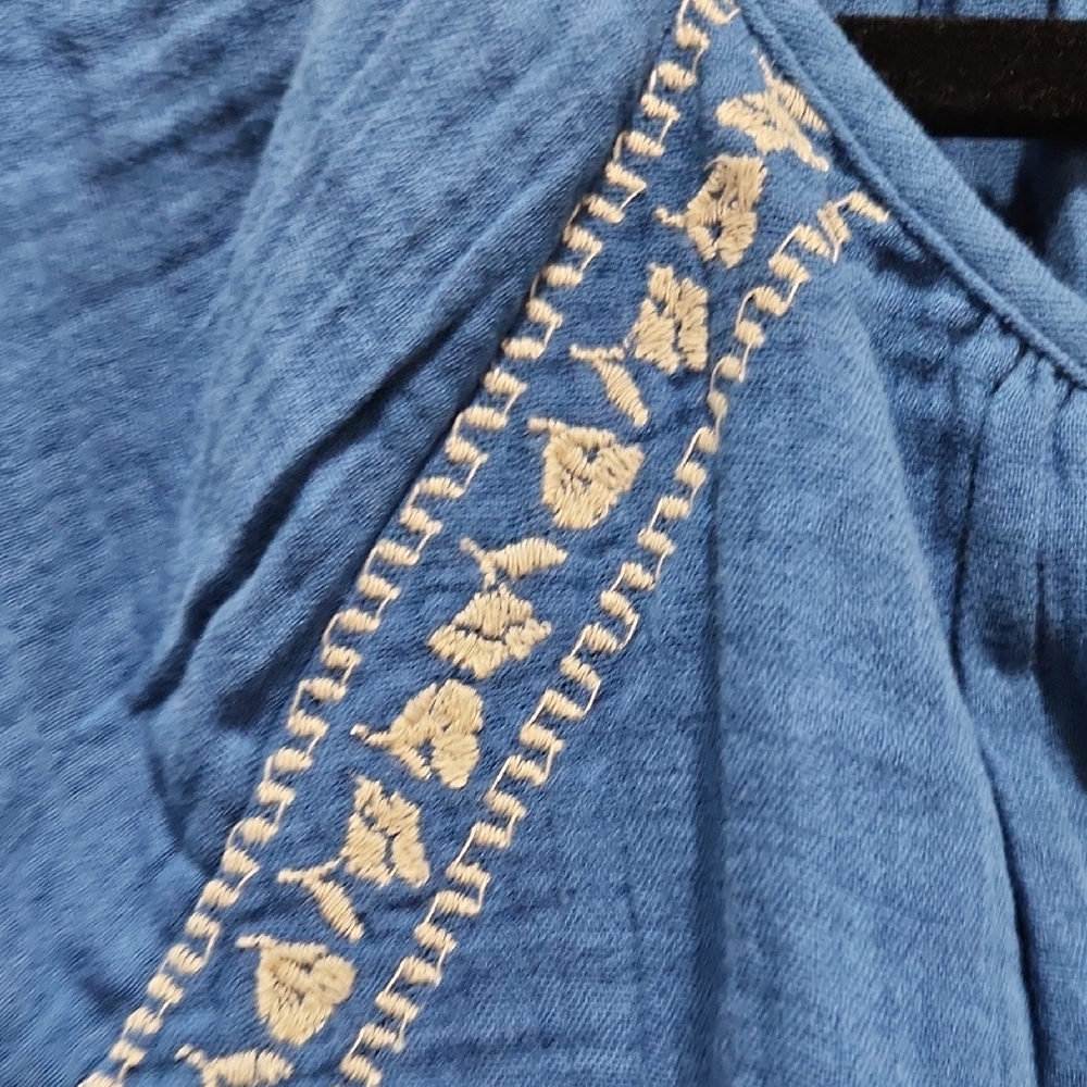 Old Navy Royal Blue Embroidered Short Sleeve Peasant Blouse - Picture 7 of 13